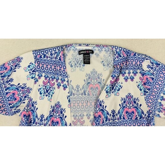 LIMITED TOO GIRLS WHITE BLUE PINK PRINT SHORT SLEEVE STRETCH KNIT TOP - M 10/12 - Picture 3 of 7